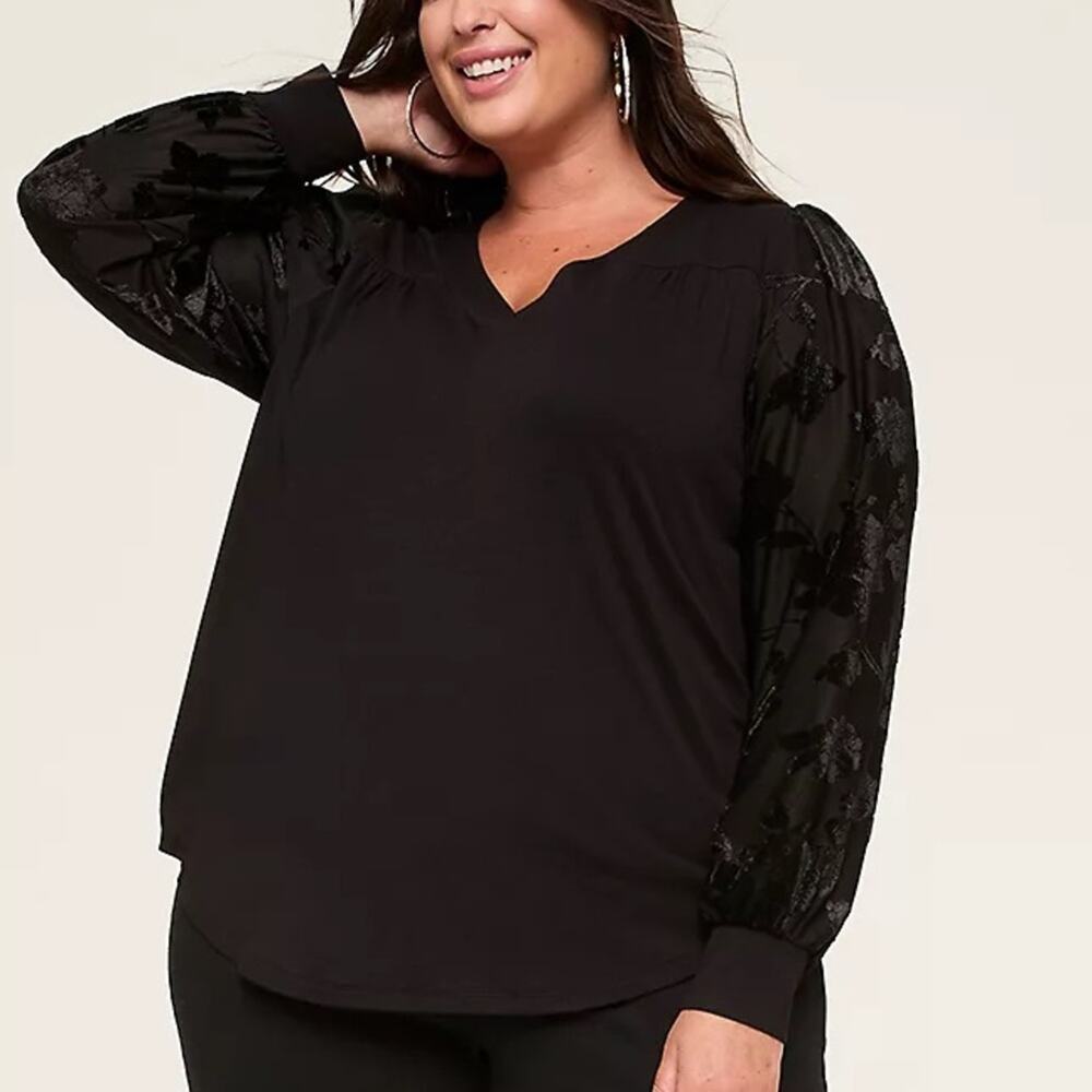 Lane Bryant black Mesh Sleeve Pleat Front Top